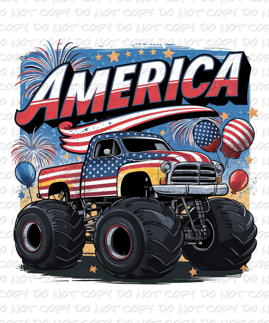 America Monster Truck | DTF Ready to Press or Sublimation Transfer