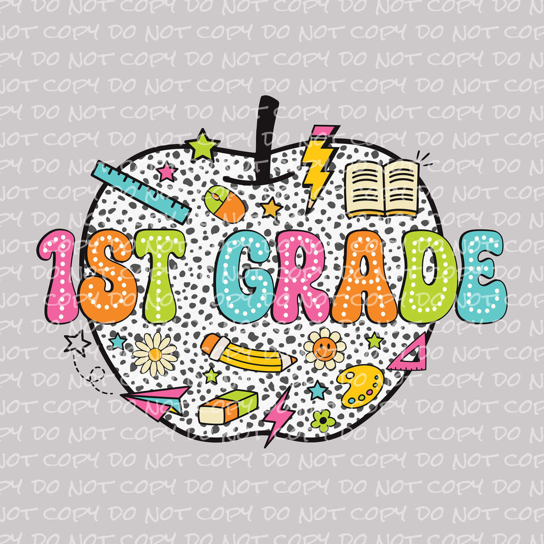 1st Grade Dalmatian Apple | DTF Ready to Press or Sublimation Transfer