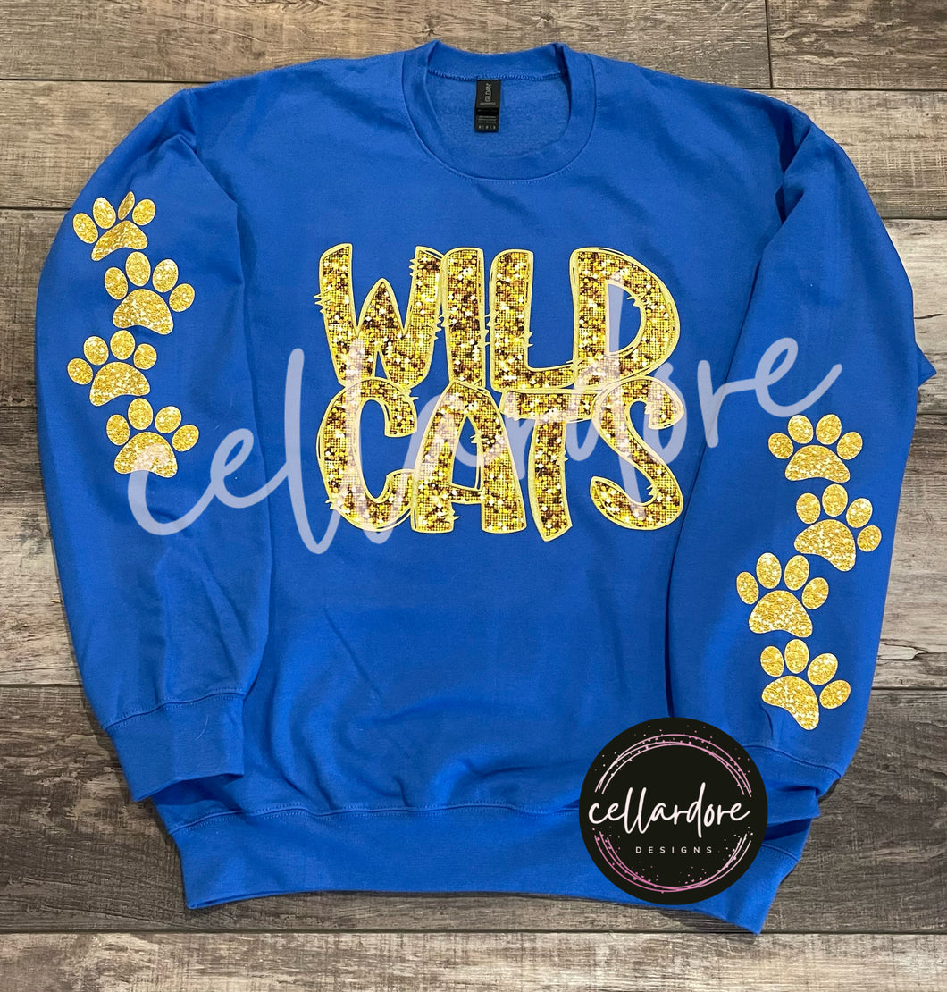 Wildcats - Faux Sequin Letters with paw print sleeves