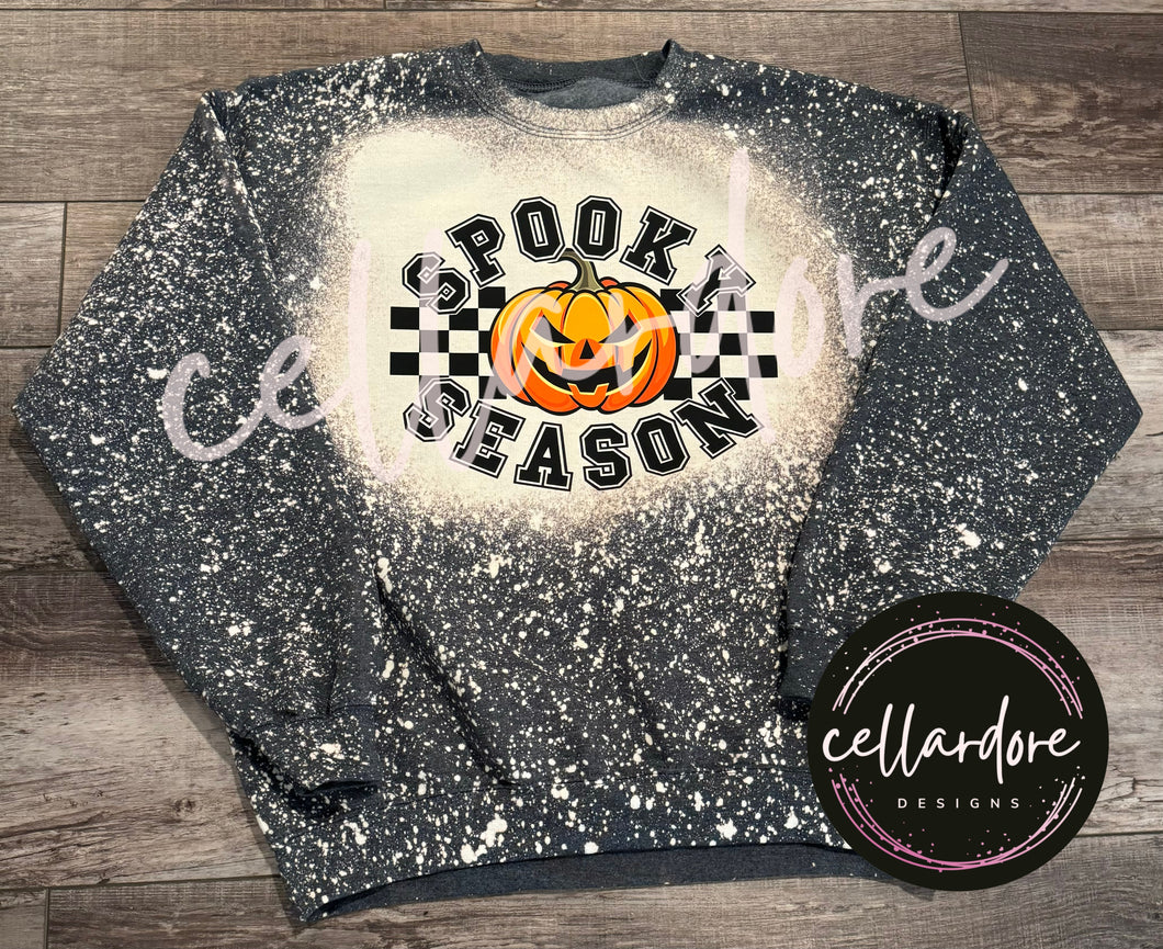 Spooky Season Bleached Crewneck Sweatshirt - Completed Apparel Item