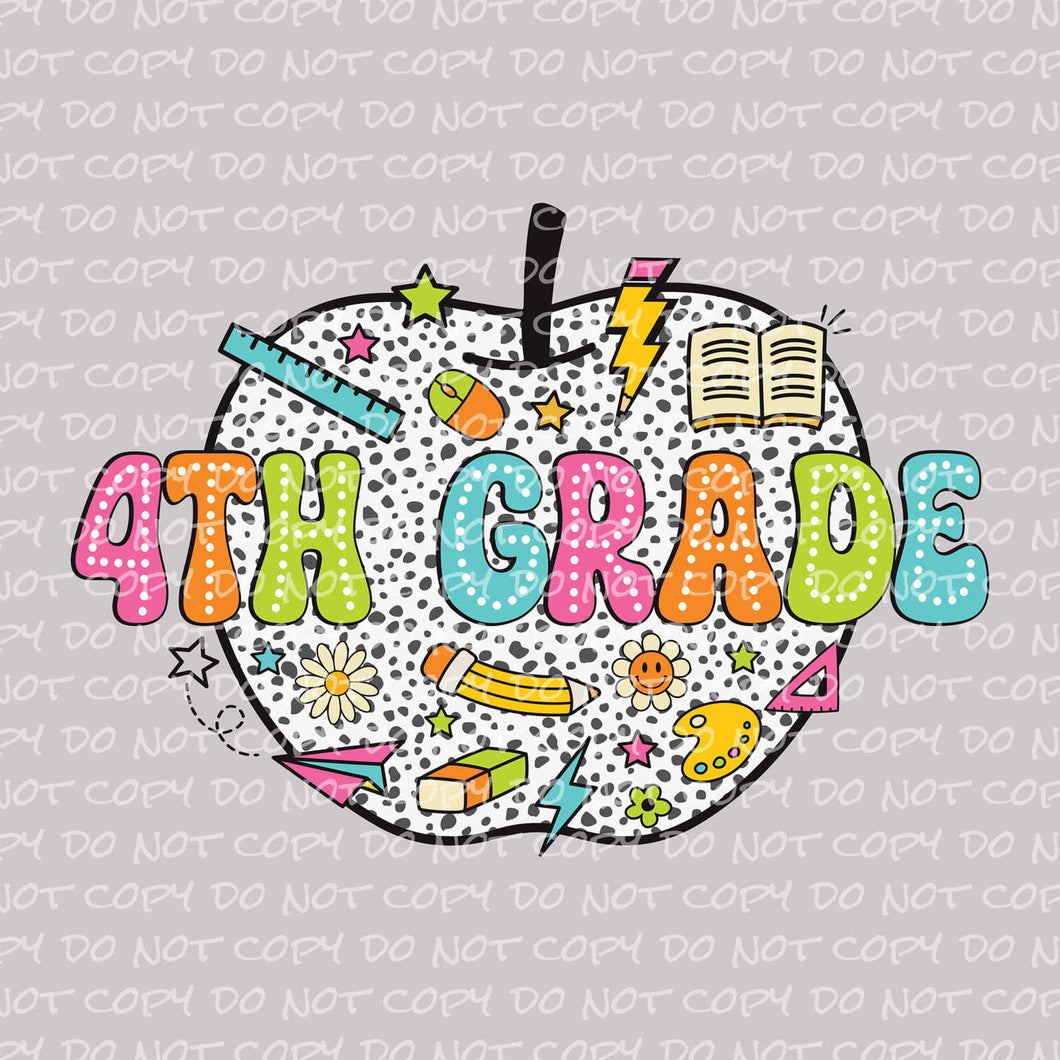 4th Grade Dalmatian Apple | DTF Ready to Press or Sublimation Transfer