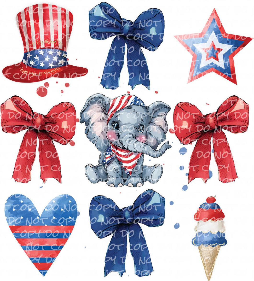 America Elephant Coquette - DTF Ready to Press or Sublimation Transfer