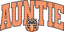 Load image into Gallery viewer, Fall Auntie Varsity Letters Pumpkin Coquette Bow Checkered Print | DTF Ready to Press or Sublimation Transfer
