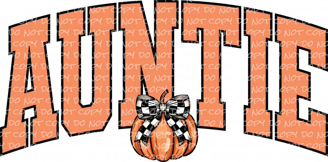 Fall Auntie Varsity Letters Pumpkin Coquette Bow Checkered Print | DTF Ready to Press or Sublimation Transfer