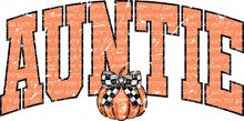 Load image into Gallery viewer, Fall Auntie Varsity Letters Pumpkin Coquette Bow Checkered Print | DTF Ready to Press or Sublimation Transfer
