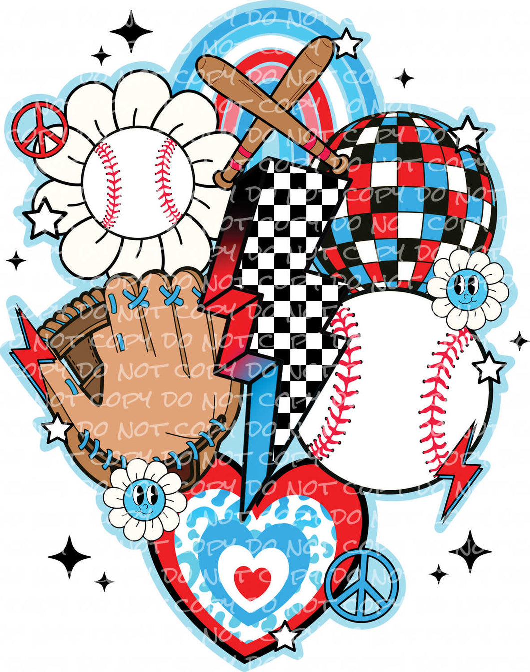 Baseball Collage (several color options) | DTF Ready to Press or Sublimation Transfer