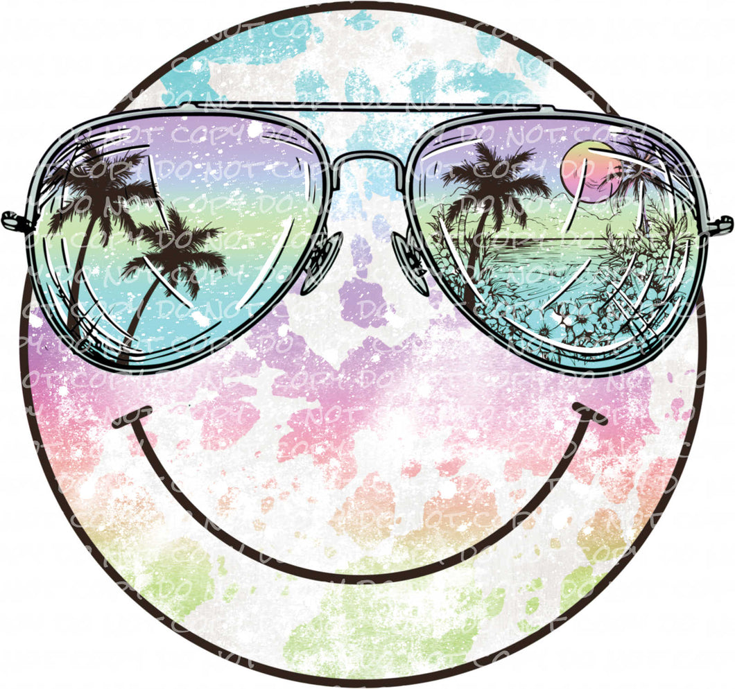 Beach Vibes Smiley with optional pocket - DTF Ready to Press or Sublimation Transfer