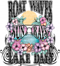 Load image into Gallery viewer, Boat Waves, Sun Rays, Lake Days with optional pocket design - DTF Ready to Press or Sublimation Transfer
