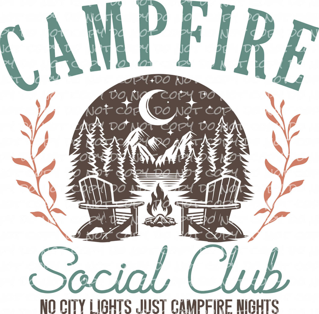 Campfire Social Club (No City Lights Just Campfire Nights) | DTF Ready to Press or Sublimation Transfer