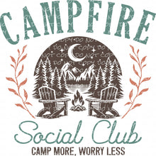 Load image into Gallery viewer, Campfire Social Club (Camp More Worry Less) | DTF Ready to Press or Sublimation Transfer
