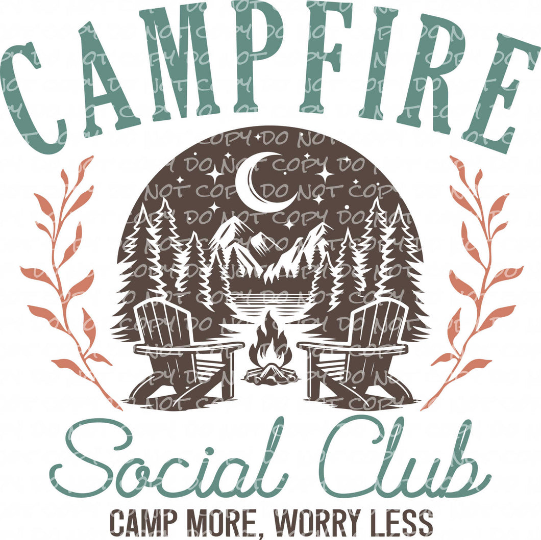 Campfire Social Club (Camp More Worry Less) | DTF Ready to Press or Sublimation Transfer