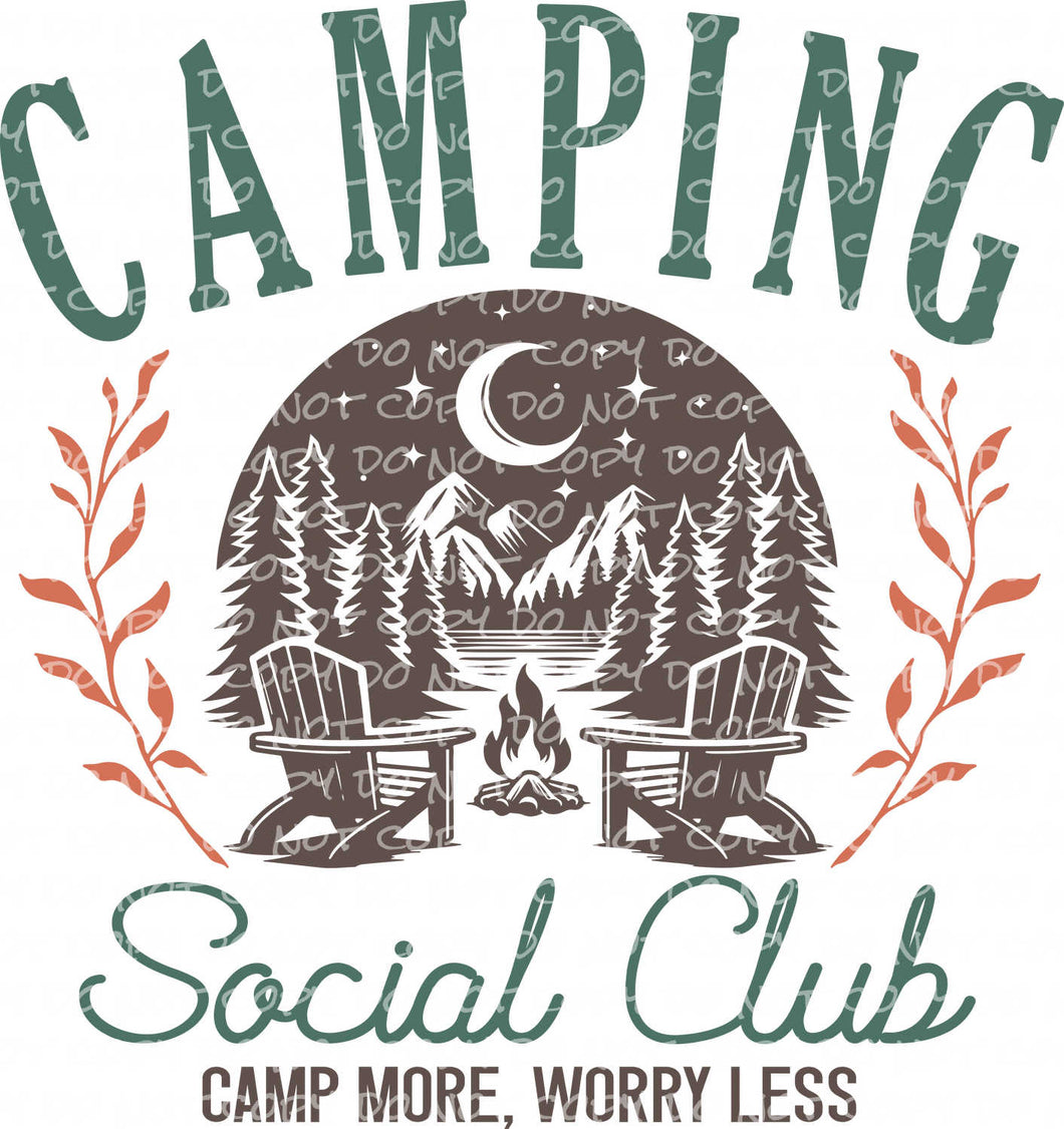 Camping Social Club (Camp More Worry Less) | DTF Ready to Press or Sublimation Transfer