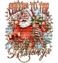 Load image into Gallery viewer, Cheers to the Holidays (3 Design Options) with optional sleeve | DTF Ready to Press or Sublimation Transfer
