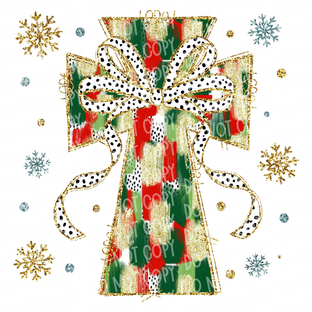 Christmas Cross (2 Colors) | DTF Ready to Press or Sublimation Transfer