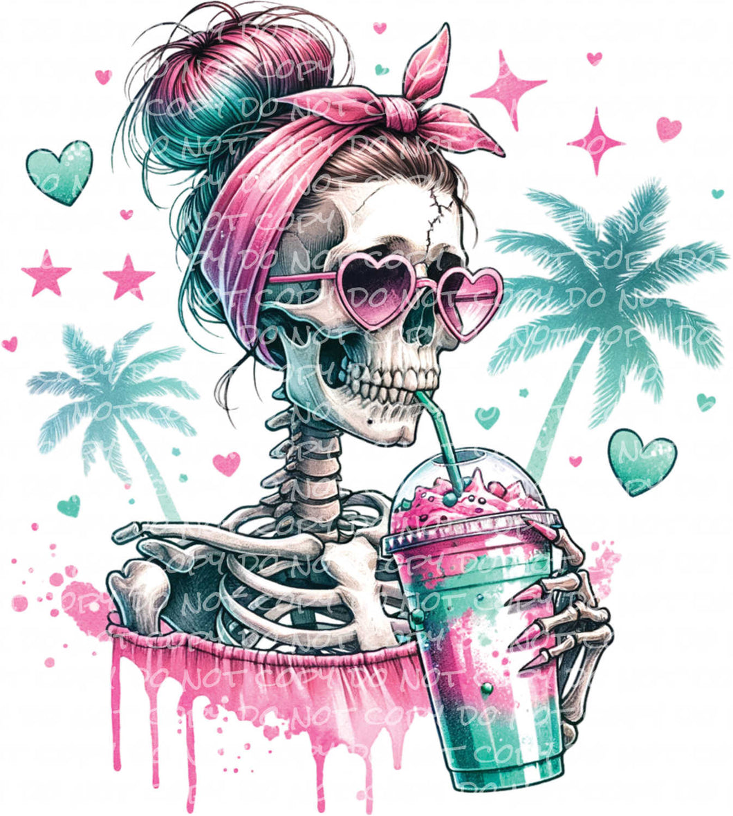 Summer Skellie with Frozen Drink | DTF Ready to Press or Sublimation Transfer