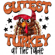 Load image into Gallery viewer, Cutest Turkey at the Table (Hat/Bow) | DTF Ready to Press or Sublimation Transfer
