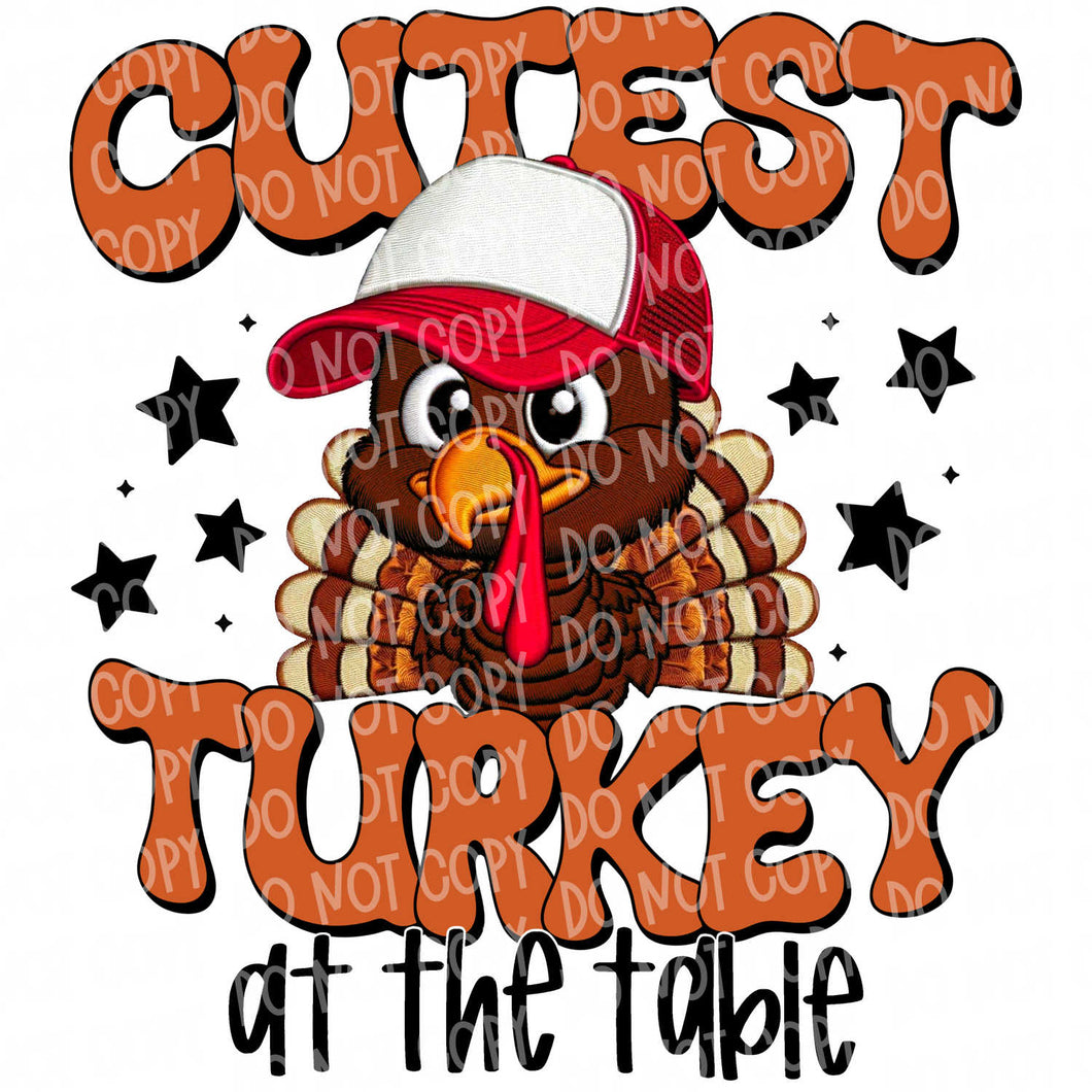 Cutest Turkey at the Table (Hat/Bow) | DTF Ready to Press or Sublimation Transfer