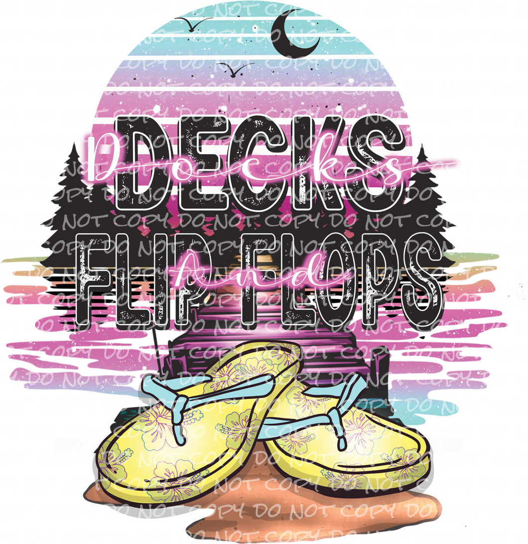 Decks Docks and Flip Flops - DTF Ready to Press or Sublimation Transfer