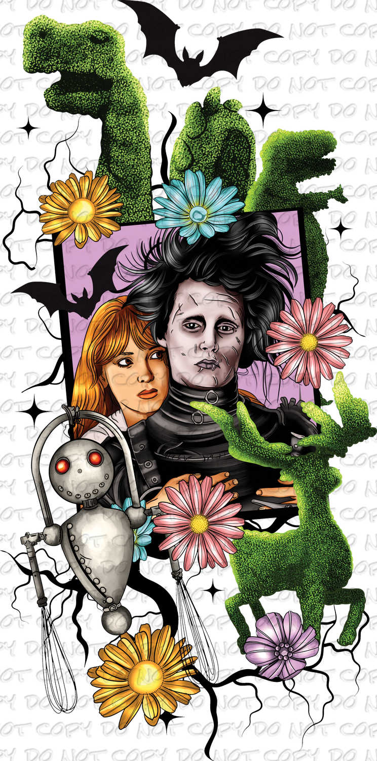 Ed_ward Scissor_Hands with optional sleeve design - DTF Ready to Press or Sublimation Transfer