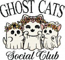 Load image into Gallery viewer, Halloween Ghost Cats Social Club Trick or Treat Boo Animal Lover Best Seller | DTF Ready to Press or Sublimation Transfer
