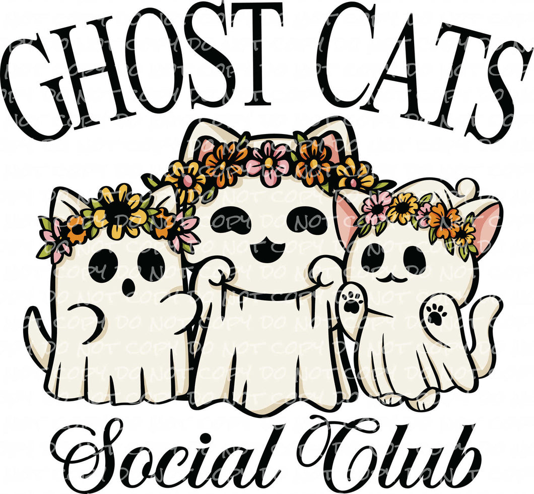 Halloween Ghost Cats Social Club Trick or Treat Boo Animal Lover Best Seller | DTF Ready to Press or Sublimation Transfer