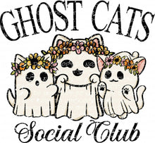 Load image into Gallery viewer, Halloween Ghost Cats Social Club Trick or Treat Boo Animal Lover Best Seller | DTF Ready to Press or Sublimation Transfer
