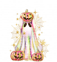 Load image into Gallery viewer, Ghost with Pumpkins - optional sleeve design available | DTF Ready to Press or Sublimation Transfer
