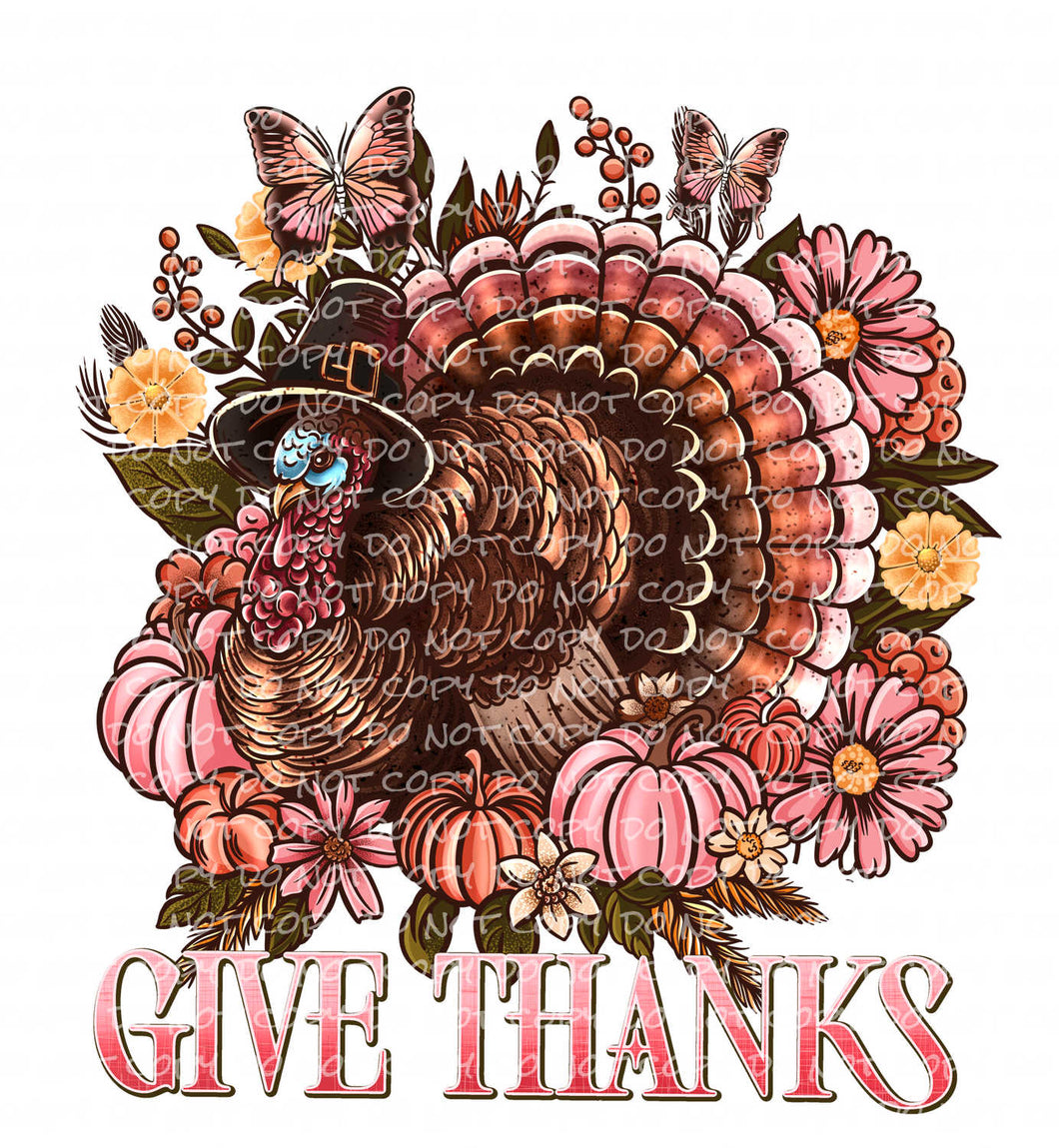 Give Thanks Floral Turkey | DTF Ready to Press or Sublimation Transfer