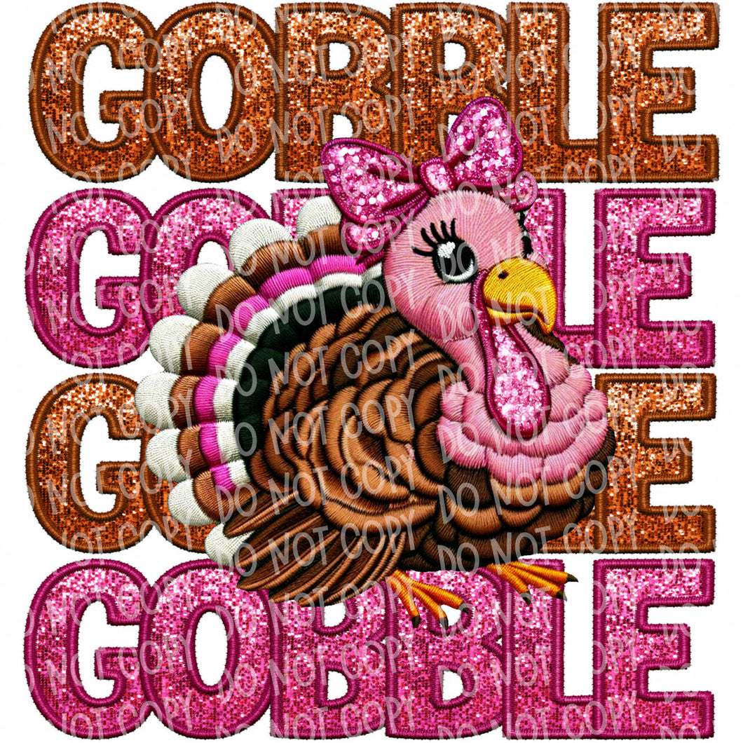 Gobble Faux Embroidery Patch Pink | DTF Ready to Press or Sublimation Transfer