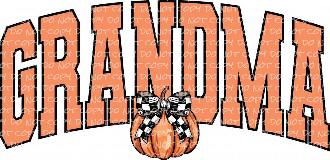 Fall Grandma Varsity Letters Pumpkin Coquette Bow Checkered Print | DTF Ready to Press or Sublimation Transfer