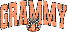 Load image into Gallery viewer, Fall Grammy Varsity Letters Pumpkin Coquette Bow Checkered Print | DTF Ready to Press or Sublimation Transfer
