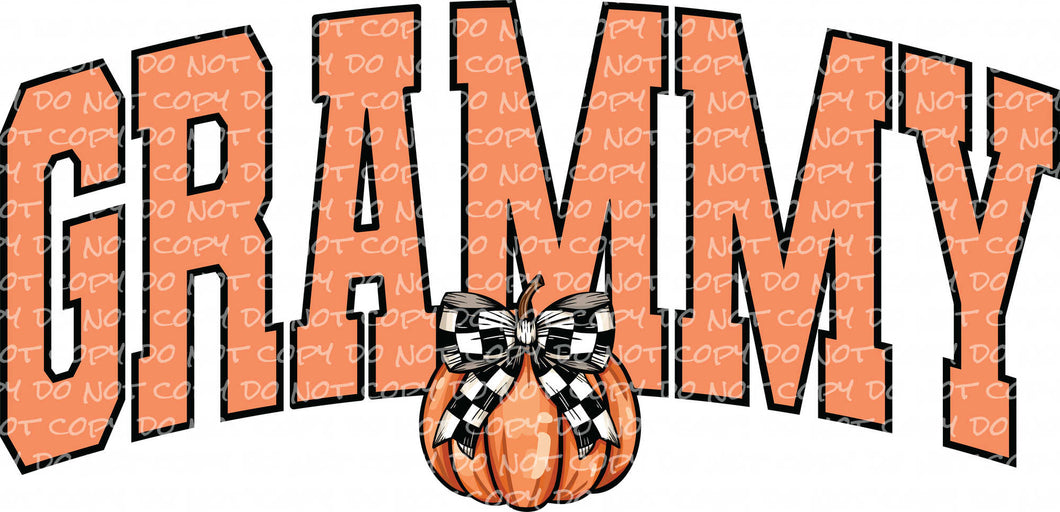 Fall Grammy Varsity Letters Pumpkin Coquette Bow Checkered Print | DTF Ready to Press or Sublimation Transfer