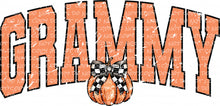 Load image into Gallery viewer, Fall Grammy Varsity Letters Pumpkin Coquette Bow Checkered Print | DTF Ready to Press or Sublimation Transfer
