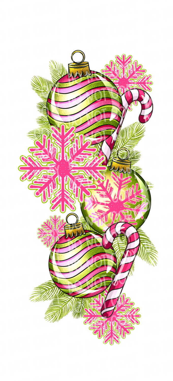 Pink Green One Christmas with optional sleeve design | DTF Ready to Press or Sublimation Transfer