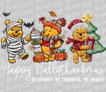 Load image into Gallery viewer, Happy Hallothankmas (Be Spooky Be Thankful Be Merry) | DTF Ready to Press or Sublimation Transfer
