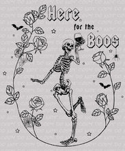 Load image into Gallery viewer, Halloween Here for the Boos Skeleton Drink Alcohol Roses Best Seller | DTF Ready to Press or Sublimation Transfer
