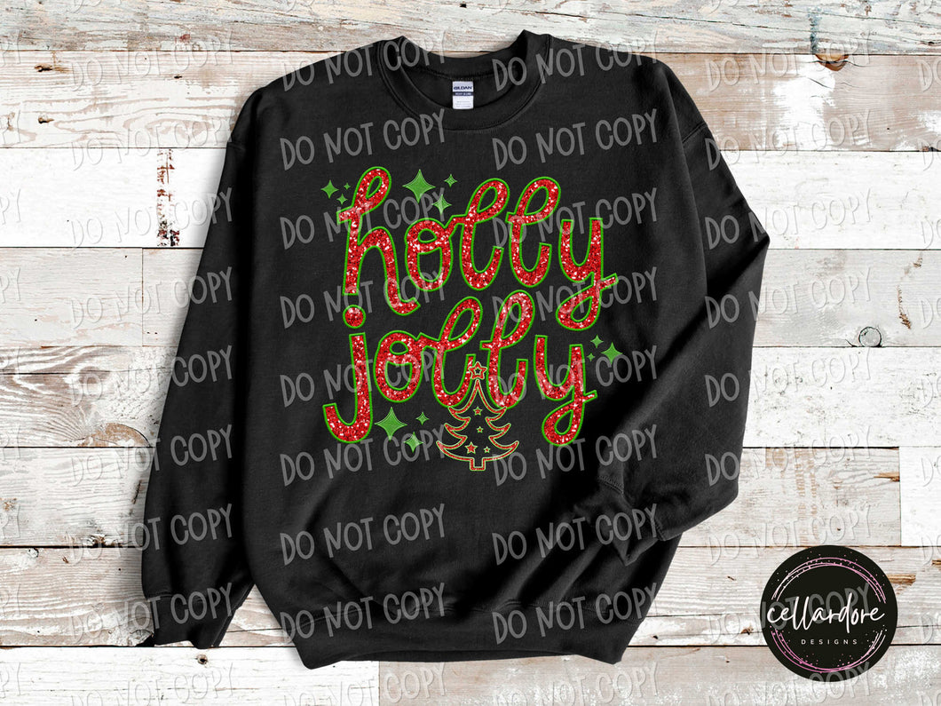 Holly Jolly Faux Glitter Patch Sweatshirt - Completed Apparel Item