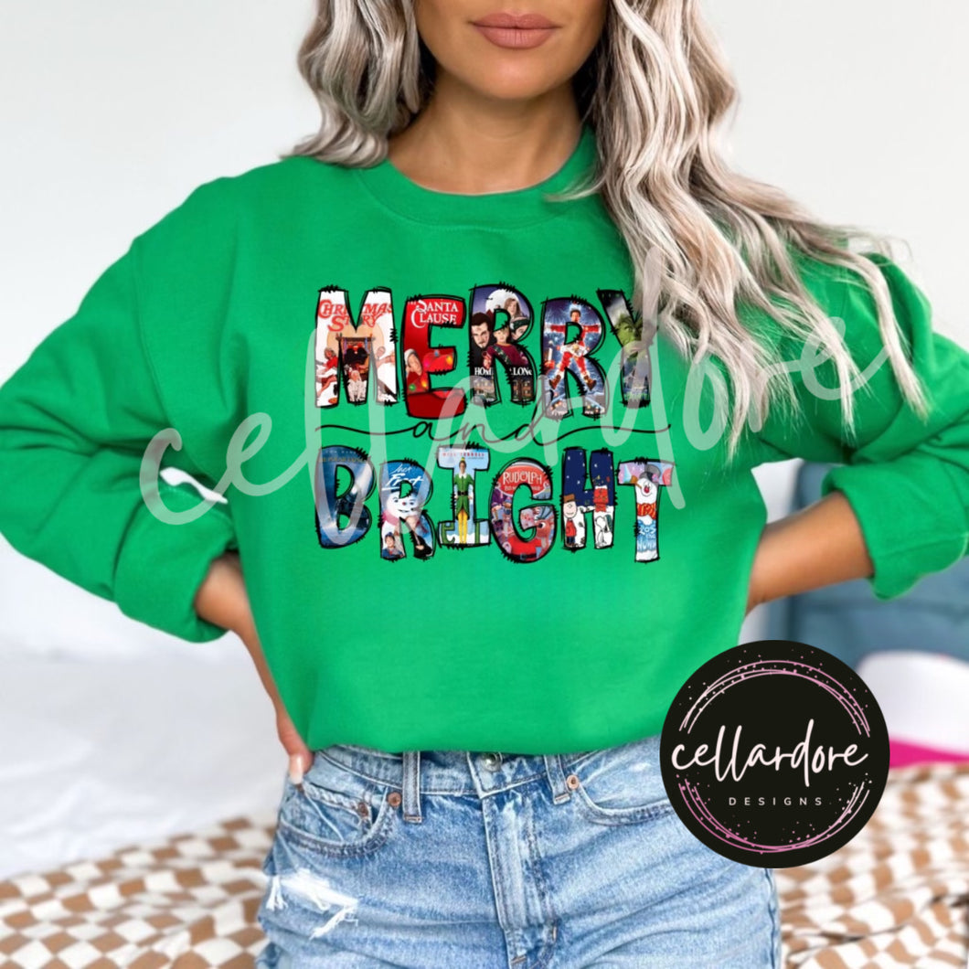 Merry & Bright Christmas Movies Sweatshirt - Completed Apparel Item