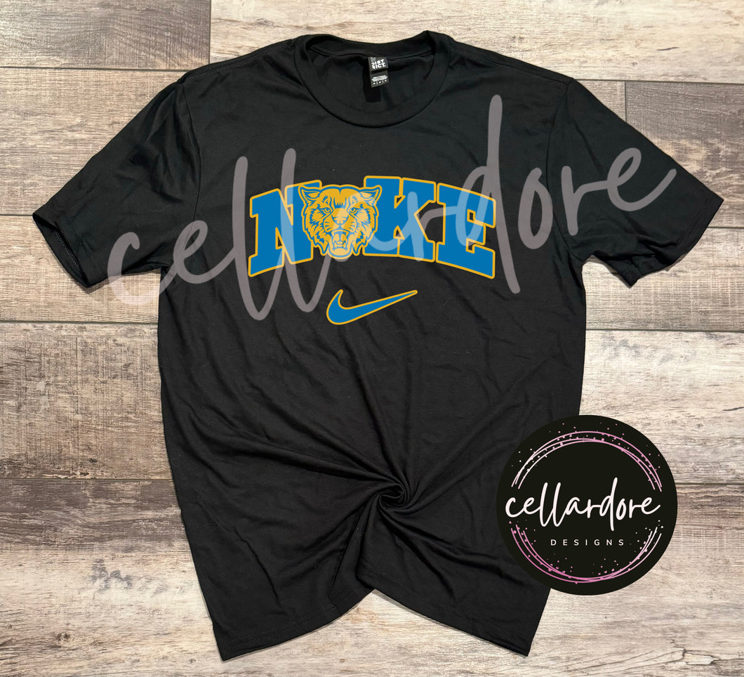 Blue/Yellow Wildcat Logo on Black