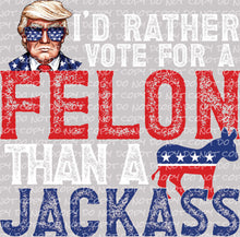 Load image into Gallery viewer, I&#39;d Rather Vote For A Felon | DTF Ready to Press or Sublimation Transfer
