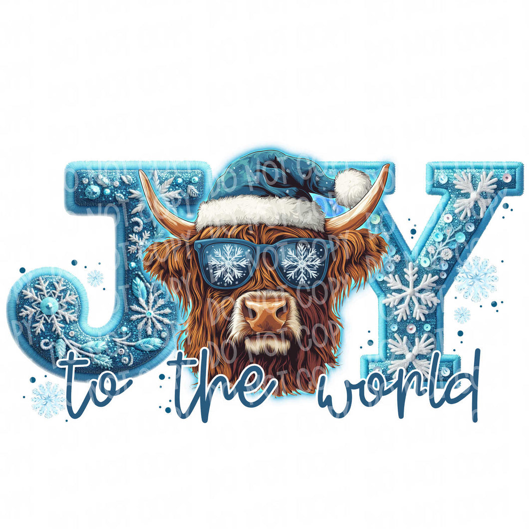 Joy to the World Cow Faux Embroidery Patch | DTF Ready to Press or Sublimation Transfer