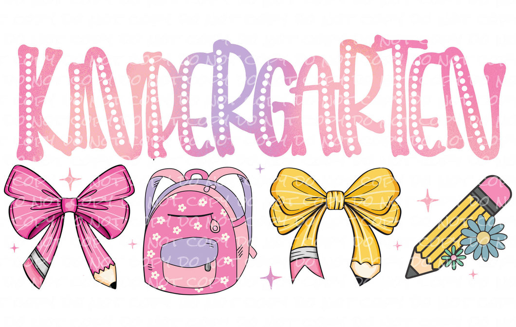 Kindergarten Bows & Bags | DTF Ready to Press or Sublimation Transfer