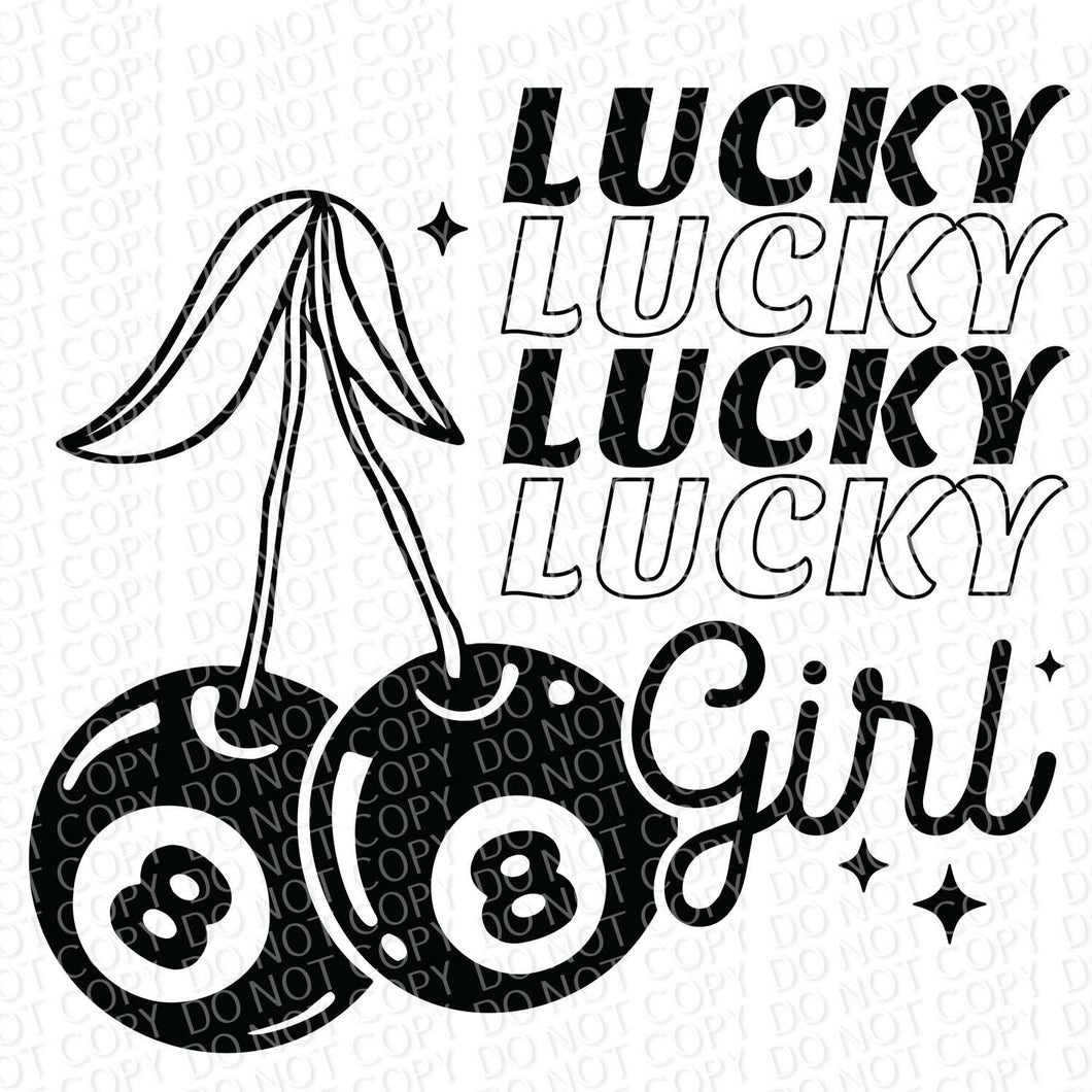 Lucky Girl Cherry 8 Balls | DTF Ready to Press or Sublimation Transfer