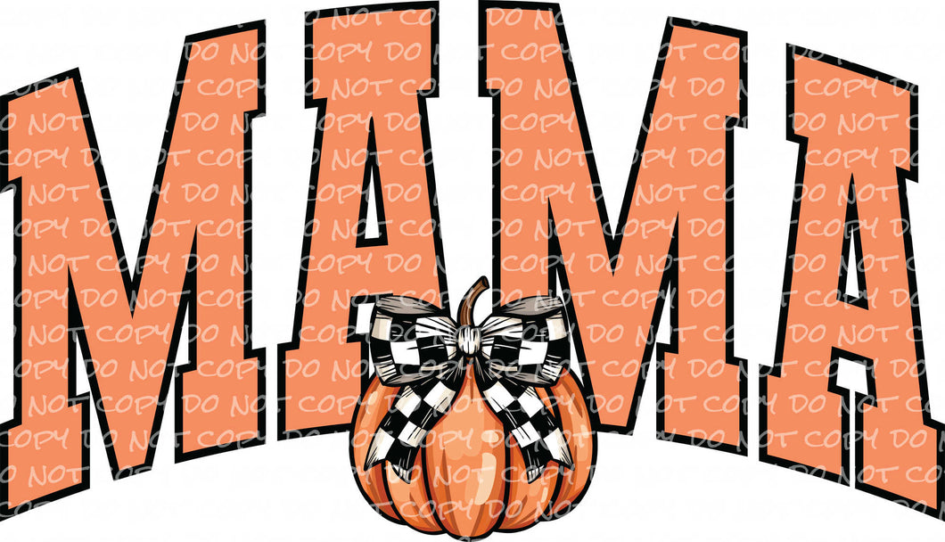 Fall Mama Varsity Letters Pumpkin Coquette Bow Checkered Print | DTF Ready to Press or Sublimation Transfer