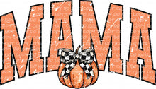 Load image into Gallery viewer, Fall Mama Varsity Letters Pumpkin Coquette Bow Checkered Print | DTF Ready to Press or Sublimation Transfer
