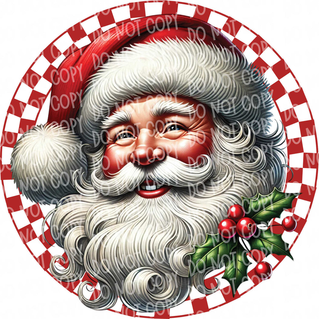 Merry Christmas Retro Checkered Santa with optional pocket | DTF Ready to Press or Sublimation Transfer