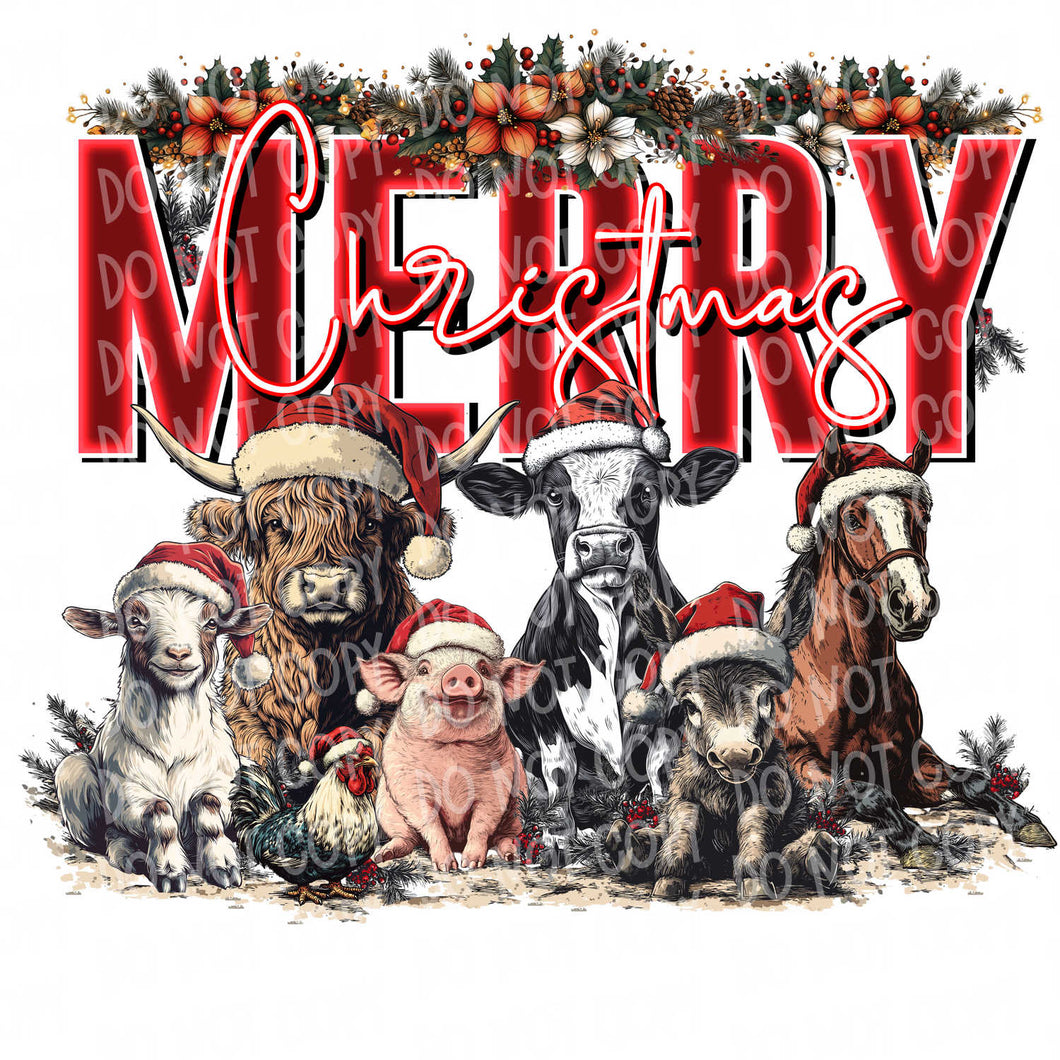 Merry Christmas Farm Animals | DTF Ready to Press or Sublimation Transfer