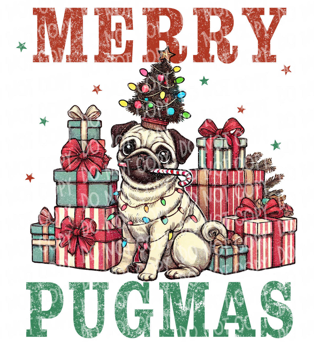 Merry Pugmas | DTF Ready to Press or Sublimation Transfer