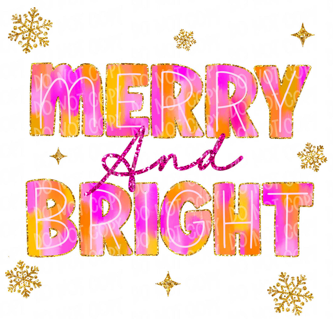 Merry and Bright Pink Glitter | DTF Ready to Press or Sublimation Transfer