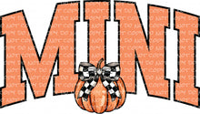 Load image into Gallery viewer, Fall Mini Varsity Letters Pumpkin Coquette Bow Checkered Print | DTF Ready to Press or Sublimation Transfer
